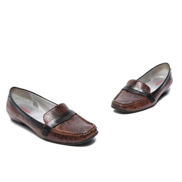 Marc Joseph Glossy Leather Snakeskin Print Loafers Flats Casual Shoes Brown - Picture 13 of 13